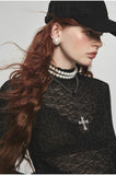 Ruffled Turtleneck Laced Sheer Blouse