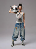 Irregular Hole-Ripped Double-Layer Halter Neck Tank Top