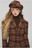 Plaid Slim-fit Waist-tie Blazer