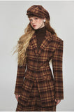 Plaid Slim-fit Waist-tie Blazer