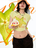 Rhinestone Embellished Fitted Fruit Printed Crop Top
