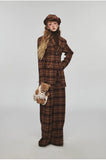 Plaid Slim-fit Waist-tie Blazer