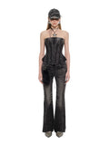 Denim Blue & Black Printed Fishtail Corset