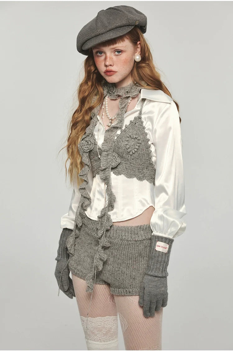 Stretchy Herringbone Satin Shirt