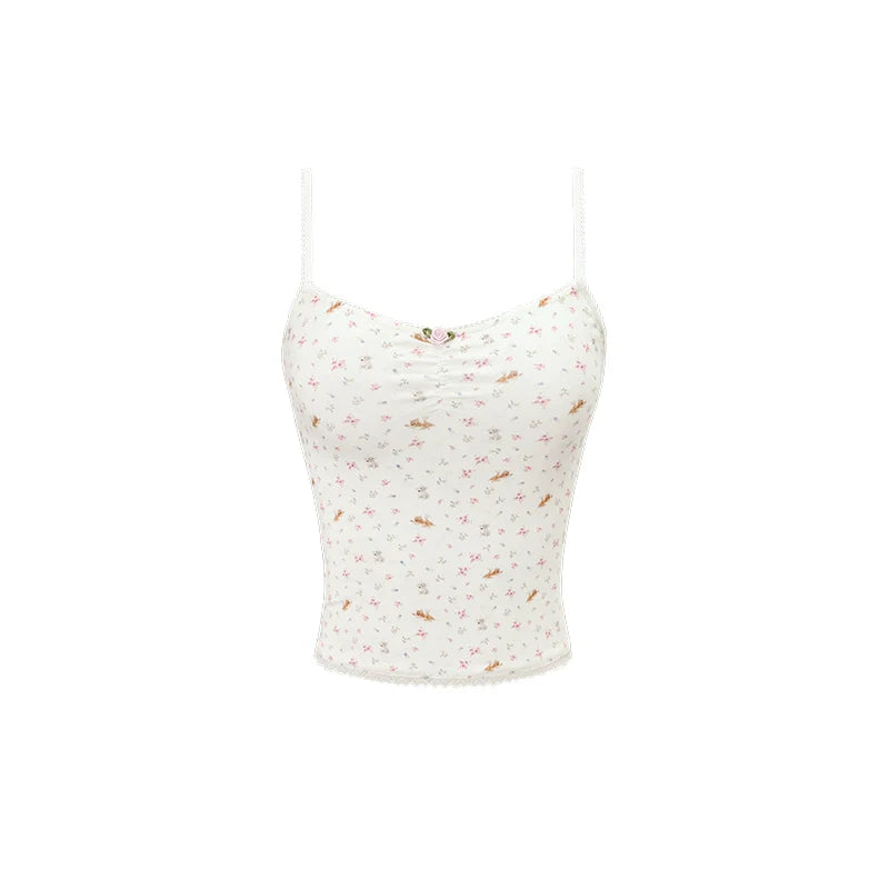 Pleated Lace Waist-cinched Tank Top