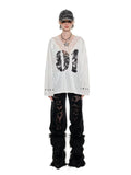 Black & White Lace-trimmed V-neck Satin Jersey