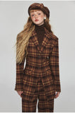 Plaid Slim-fit Waist-tie Blazer