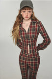 Plaid V-neck Fishbone Shirt
