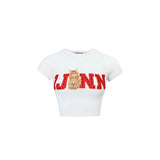 Rhinestone Embellished Fitted Fruit Printed Crop Top
