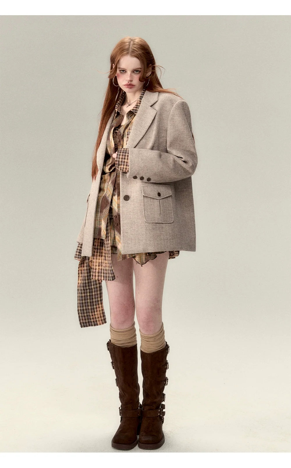 Coffee-Colored Suit Jacket & Skirt Set