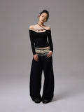 One-Shoulder Beaded Strappy Solid Color?T-Shirt