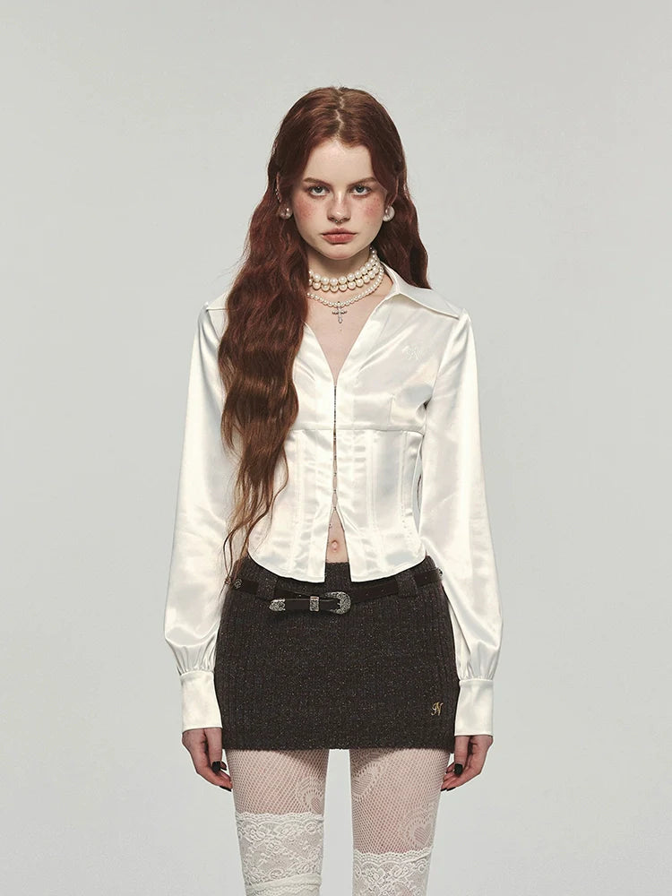 Stretchy Herringbone Satin Shirt