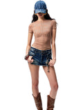 Floral Letter V-Neck Hidden Zip Hot-Fix T-Shirt