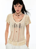 Distressed V-Neck Irregular Cover-Up Blouse