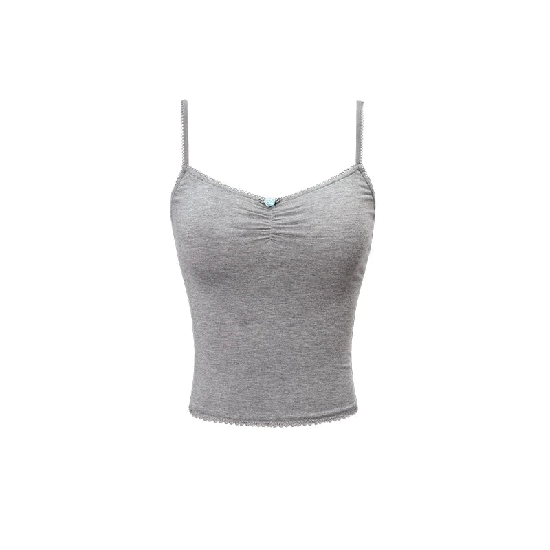 Pleated Lace Waist-cinched Tank Top