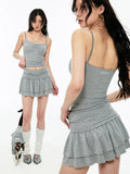 Pleated Lace Waist-cinched Tank Top