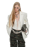 Black & White Floral Embroidered Leather Blazer