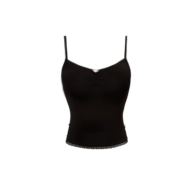 Pleated Lace Waist-cinched Tank Top