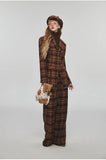 Plaid Slim-fit Waist-tie Blazer