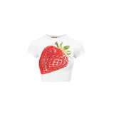Rhinestone Embellished Fitted Fruit Printed Crop Top