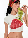 Rhinestone Embellished Fitted Fruit Printed Crop Top