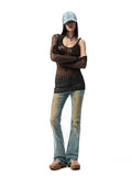 Hollow-Out Knitted Cropped Long-Sleeve Cover-Up