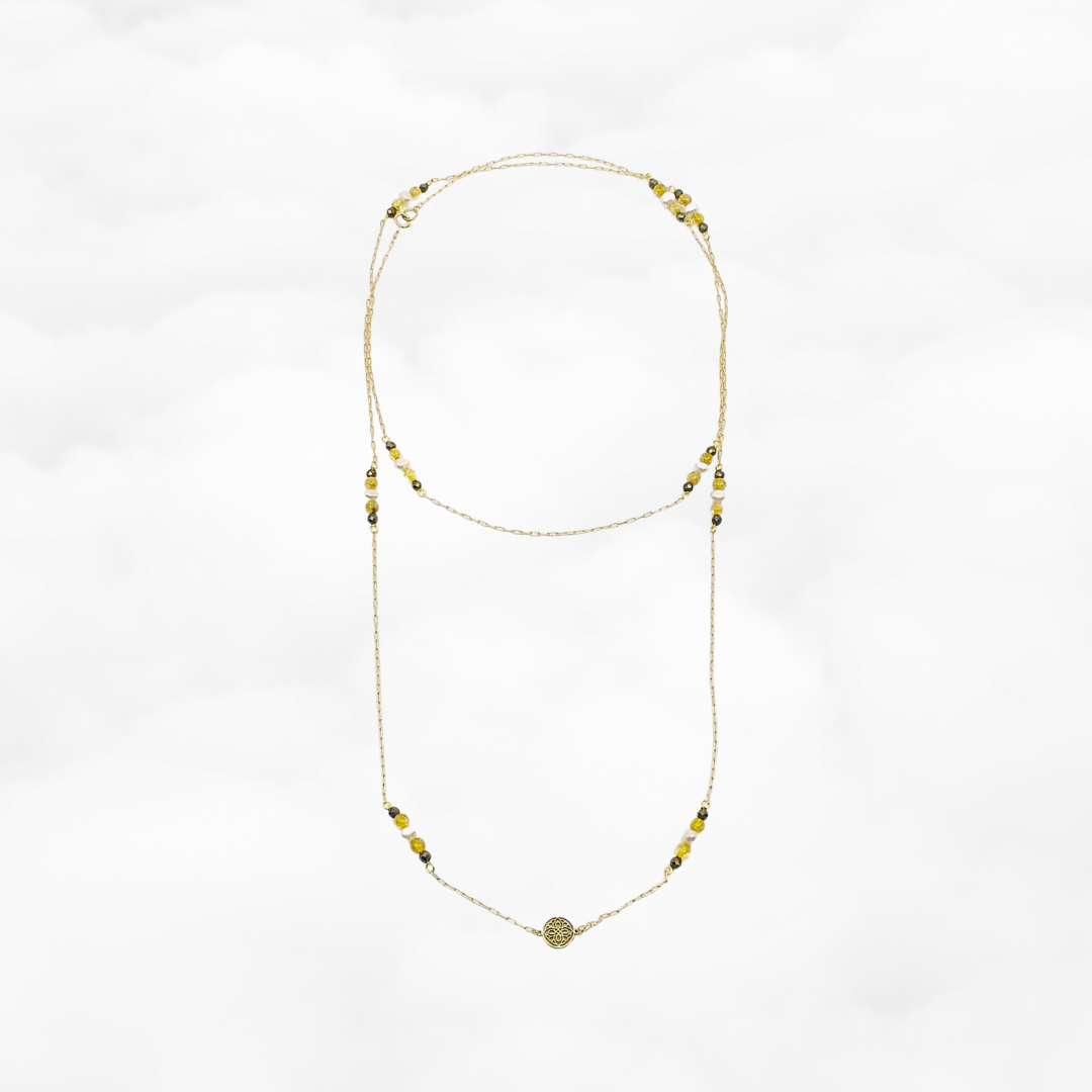 Длинное ожерелье с девятью драгоценными камнями земляного тона