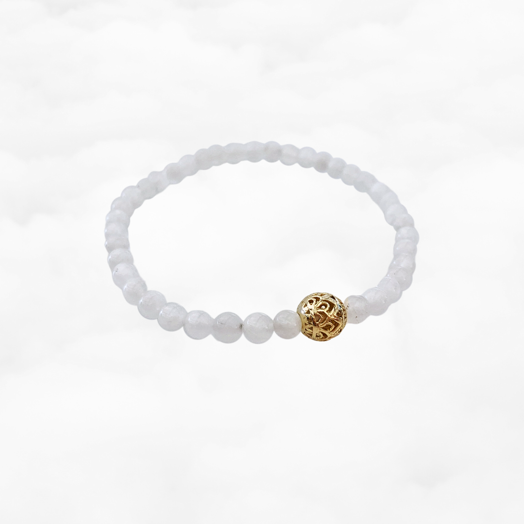 Beaded Moonstone Lotus Bracelet 4mm