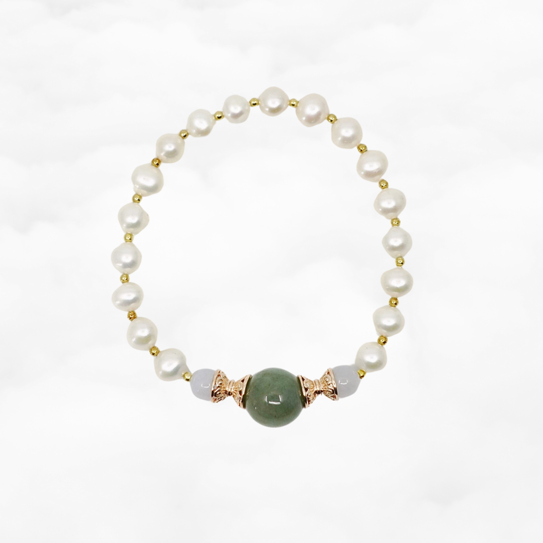 Beaded Jadeite and Pearl Bracelet 16cm