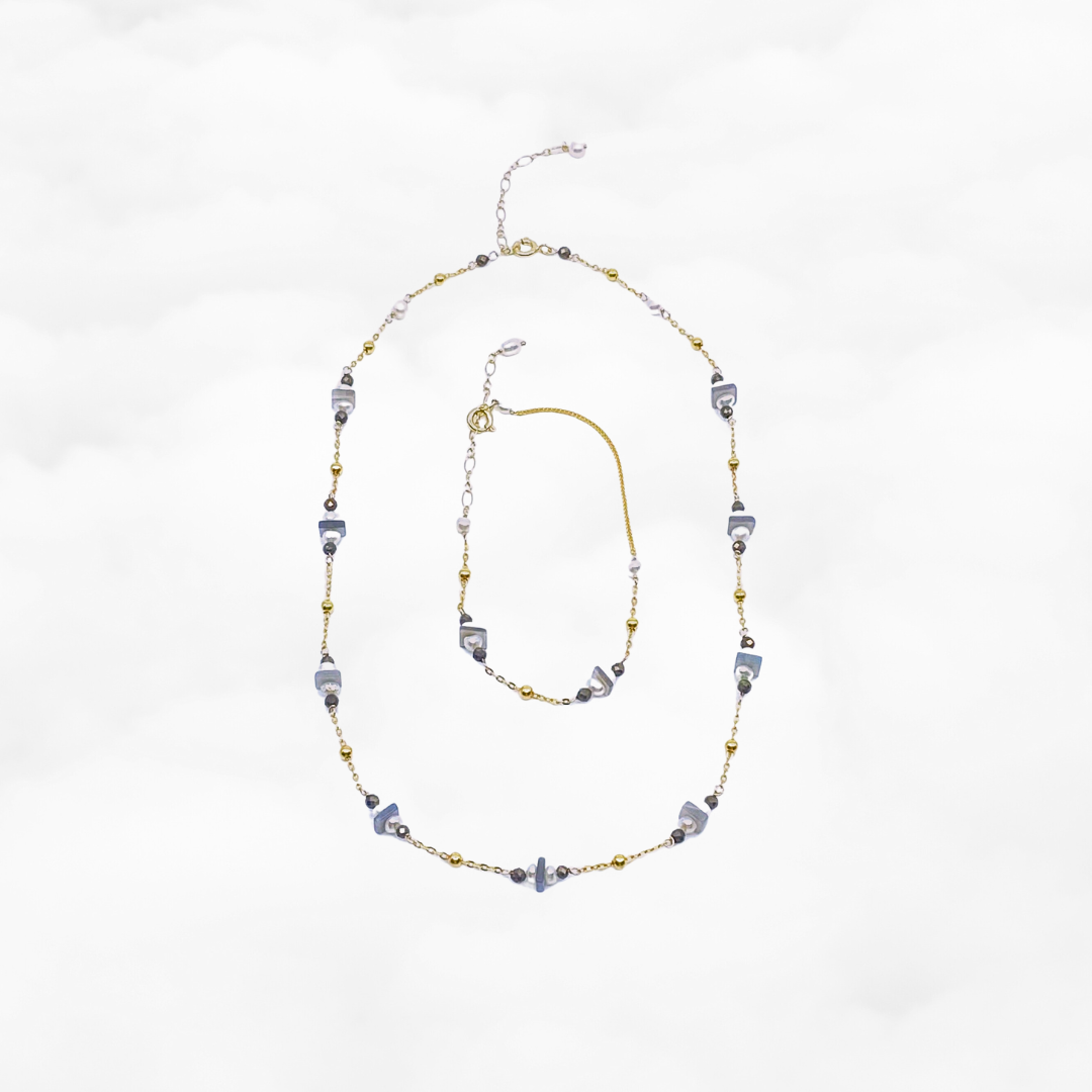 The Nine Gray Gemstone Choker Necklace and Bracelet Set