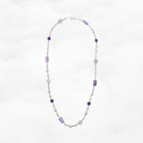 Pearl Necklace with Purple Gemstones