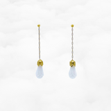 White Jade Flower Stud Earrings Gold