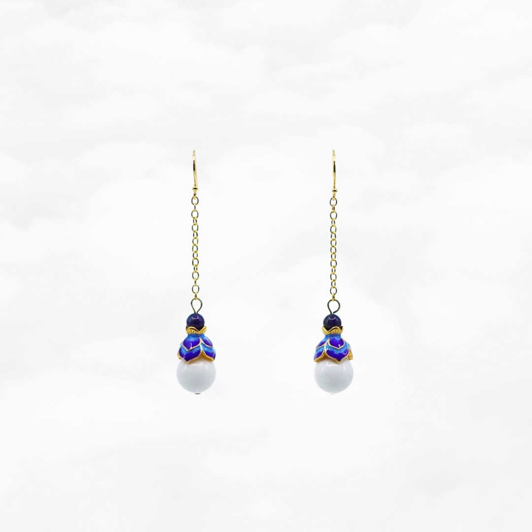 Enamel Lotus Tridacna Dangle Earrings