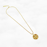 Auspicious Flower Filigree Inlay Locket Pendant Necklace Gold