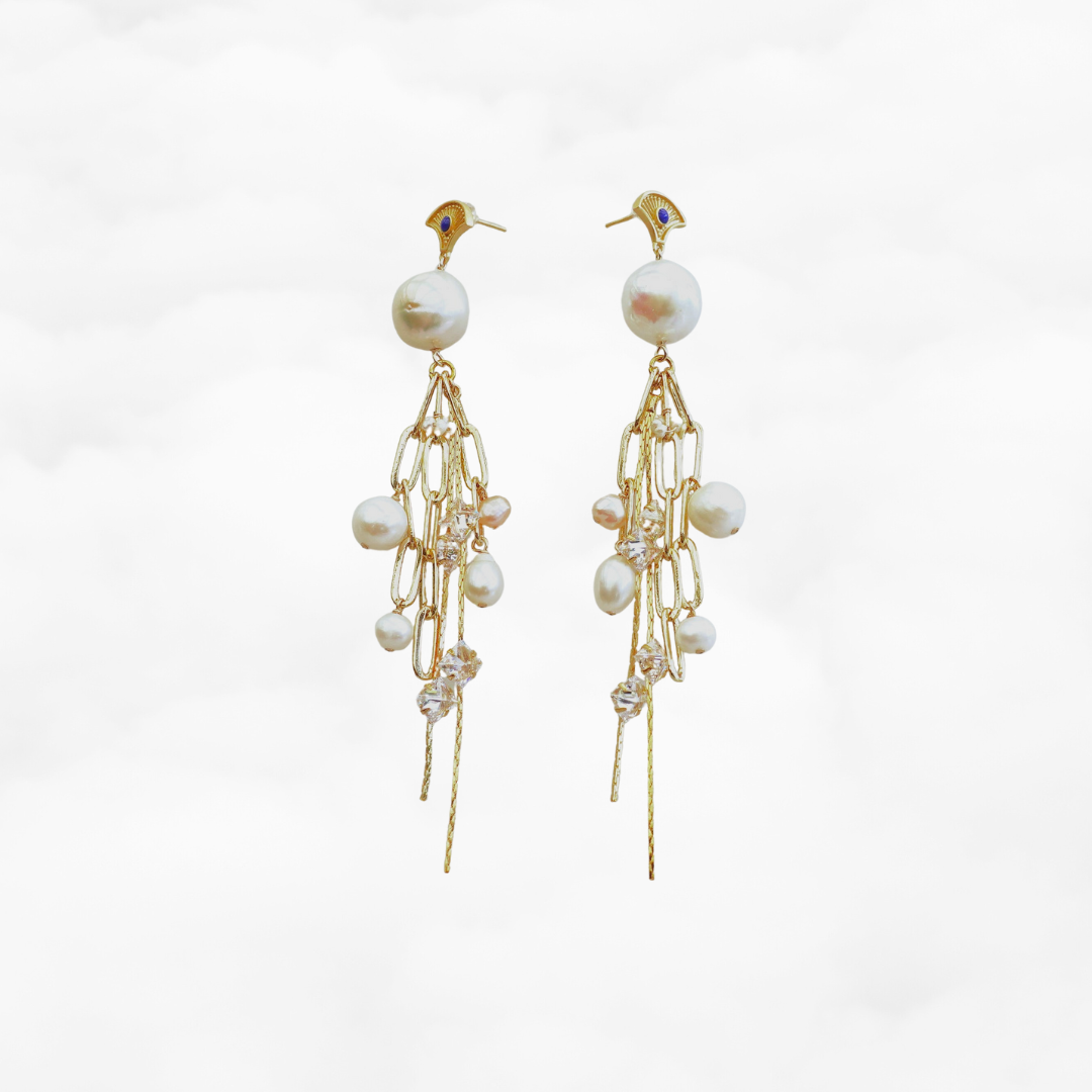 Baroque Pearl Tassel Statement Earrings
