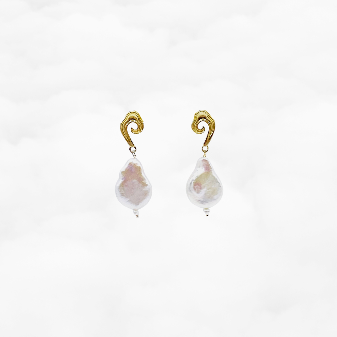 Baroque Pearl Auspicious Clouds Stud Earrings