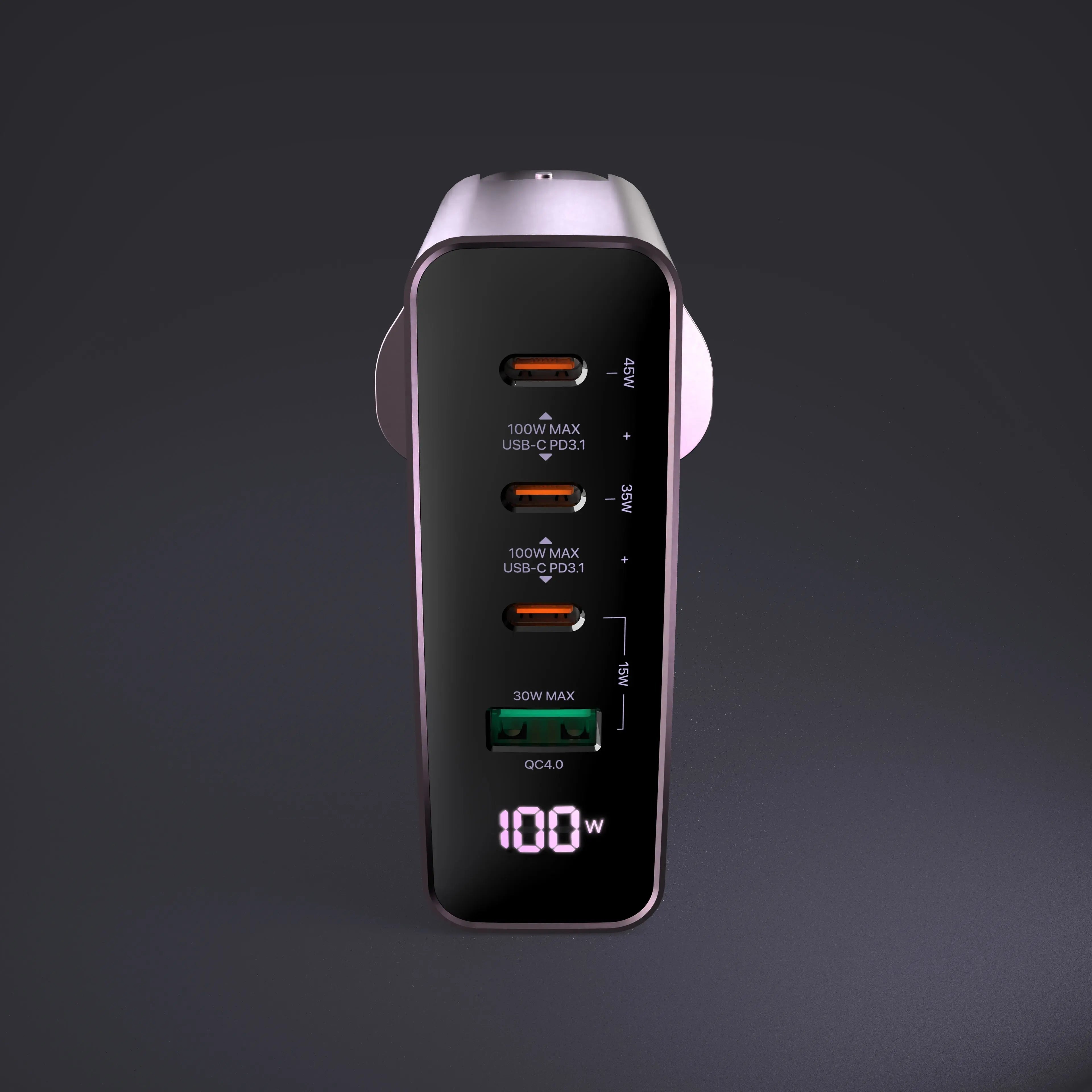 Сетевое зарядное устройство SMARTCube™ Vision 100 Вт GaN Pro с дисплеем питания, 3 порта USB-C PD3.1 + USB-A