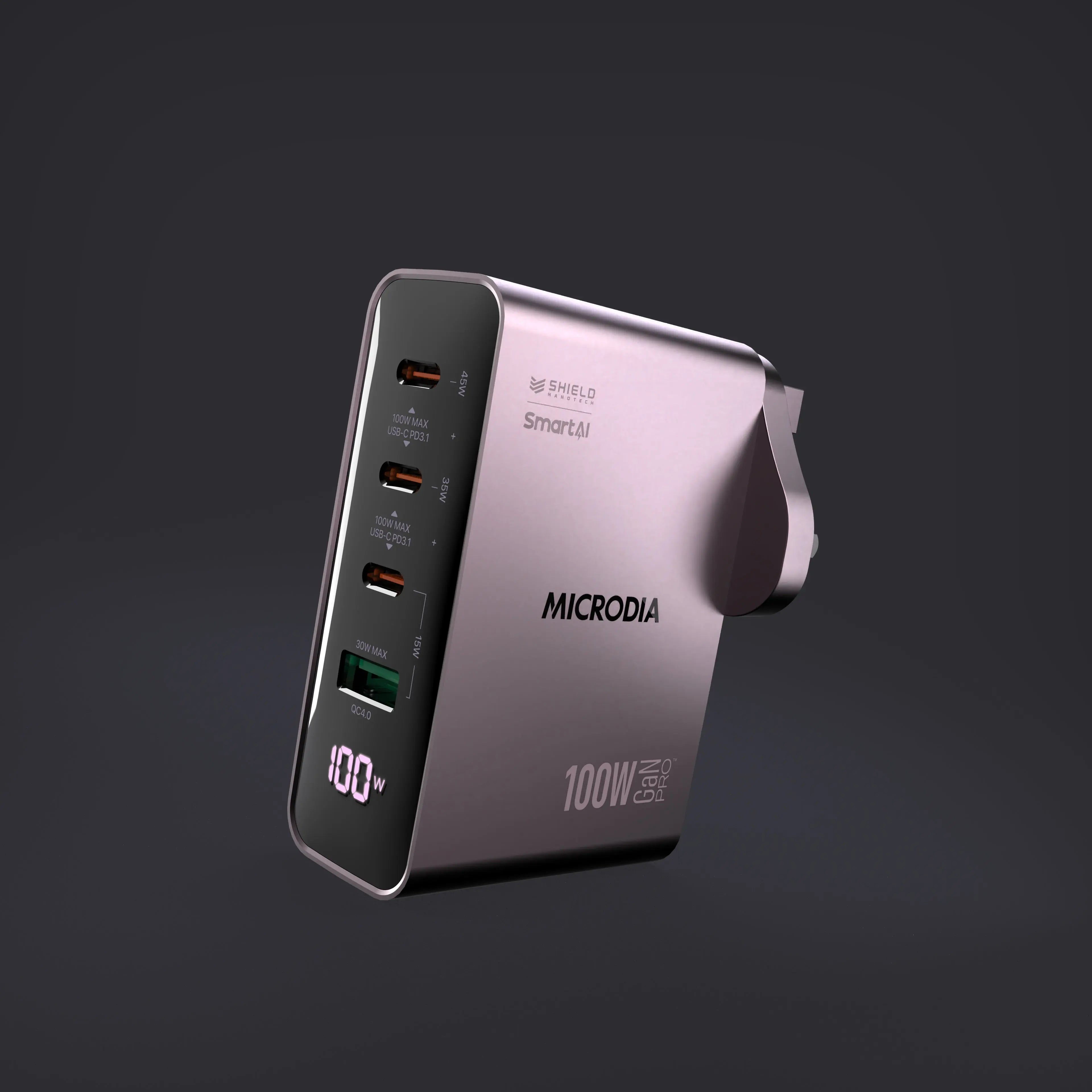 Сетевое зарядное устройство SMARTCube™ Vision 100 Вт GaN Pro с дисплеем питания, 3 порта USB-C PD3.1 + USB-A