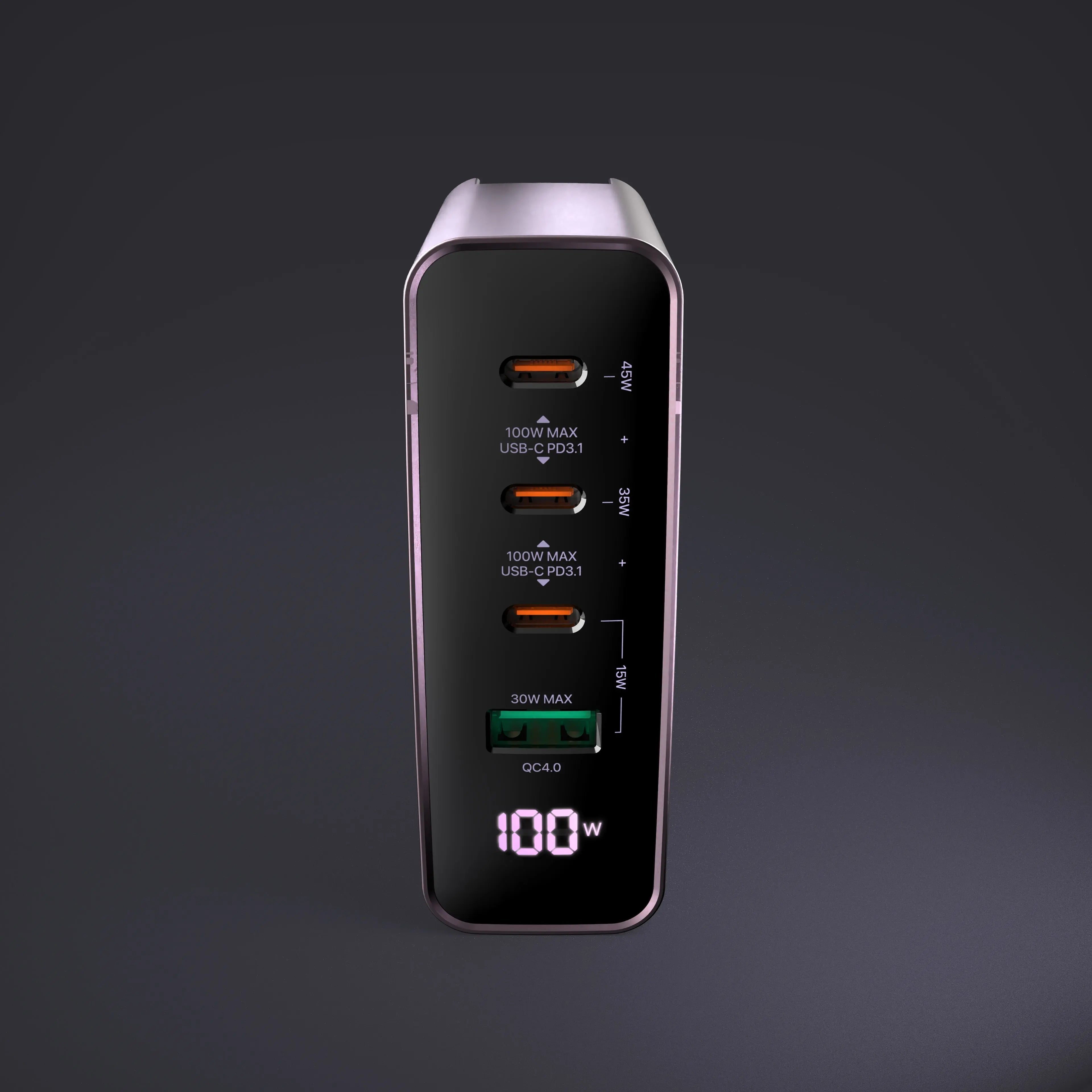 Сетевое зарядное устройство SMARTCube™ Vision 100 Вт GaN Pro с дисплеем питания, 3 порта USB-C PD3.1 + USB-A