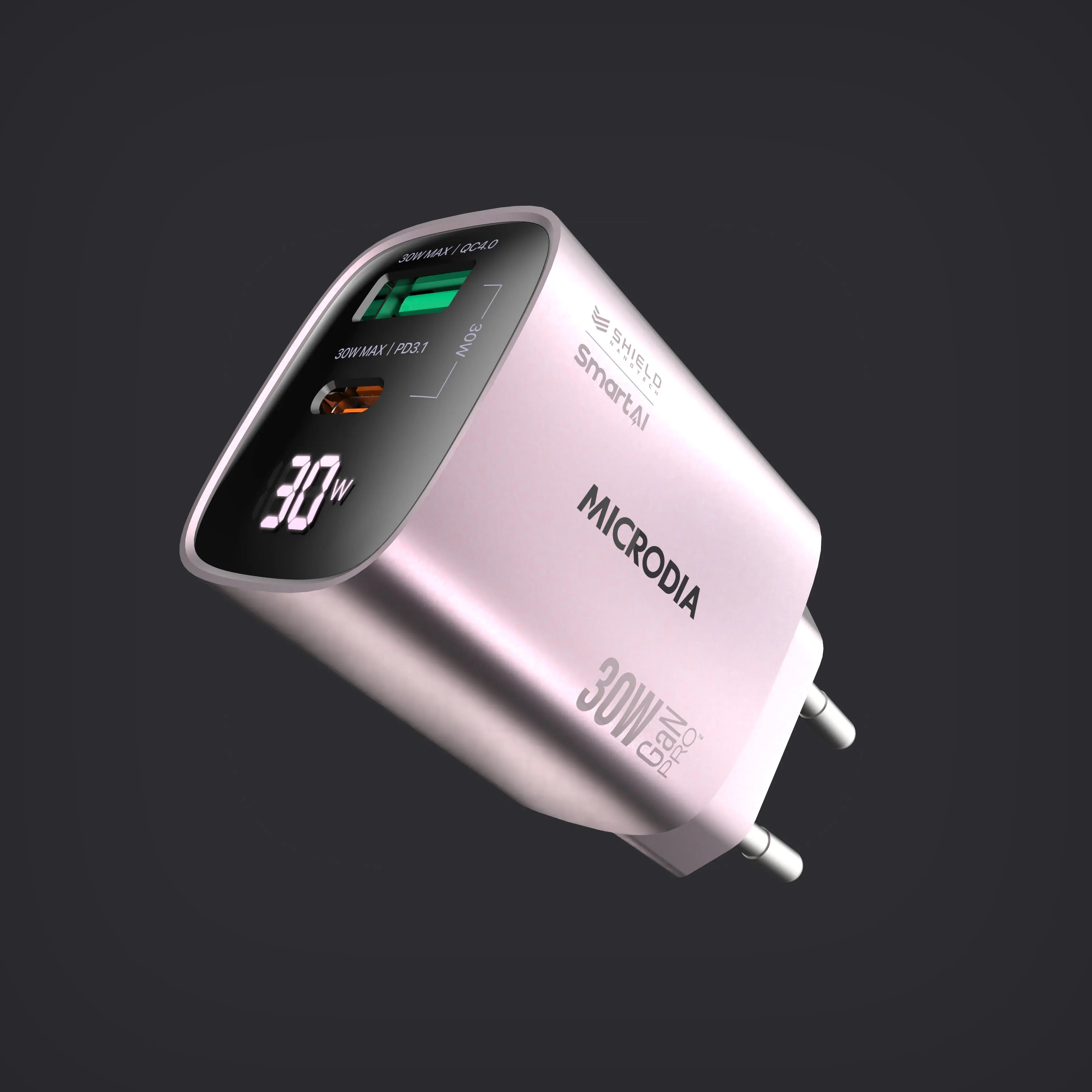 Сетевое зарядное устройство SMARTCube™ Vision 30 Вт GaN Pro с индикатором заряда USB-C PD3.1 + USB-A