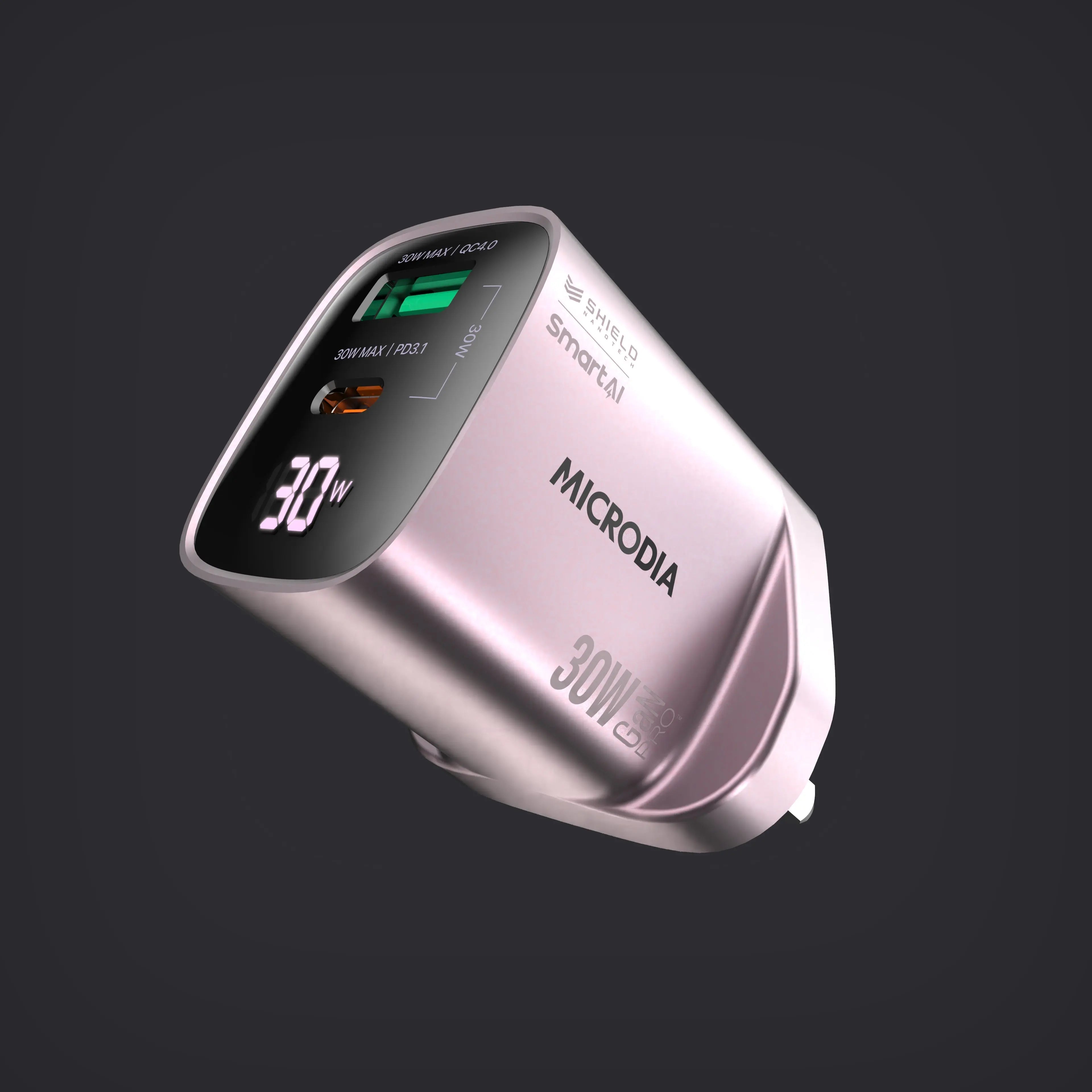 Сетевое зарядное устройство SMARTCube™ Vision 30 Вт GaN Pro с индикатором заряда USB-C PD3.1 + USB-A