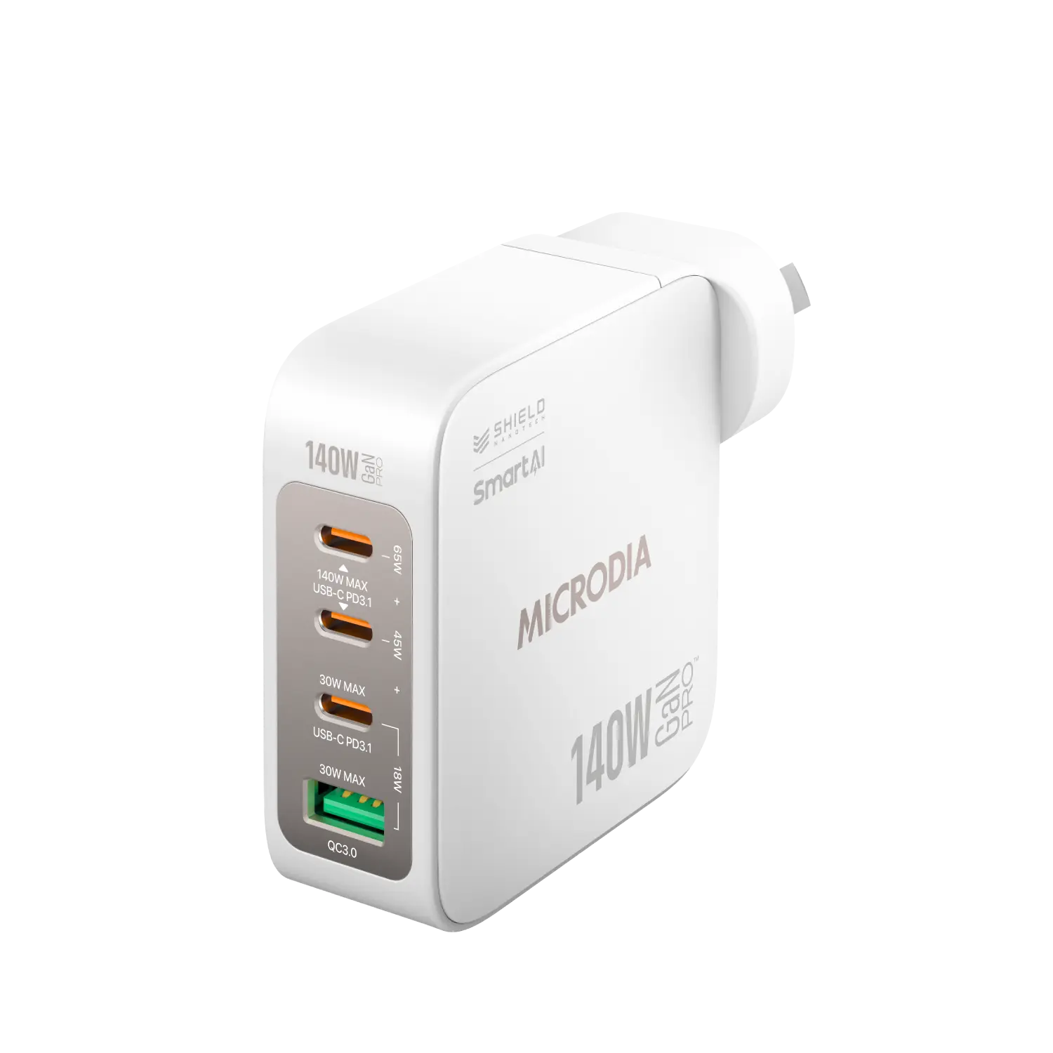Сетевое зарядное устройство MICRODIA SMARTCube™ Nano 140 Вт, GaN Pro, 4 порта, USB-C PD3.1 + USB-A QC3.0