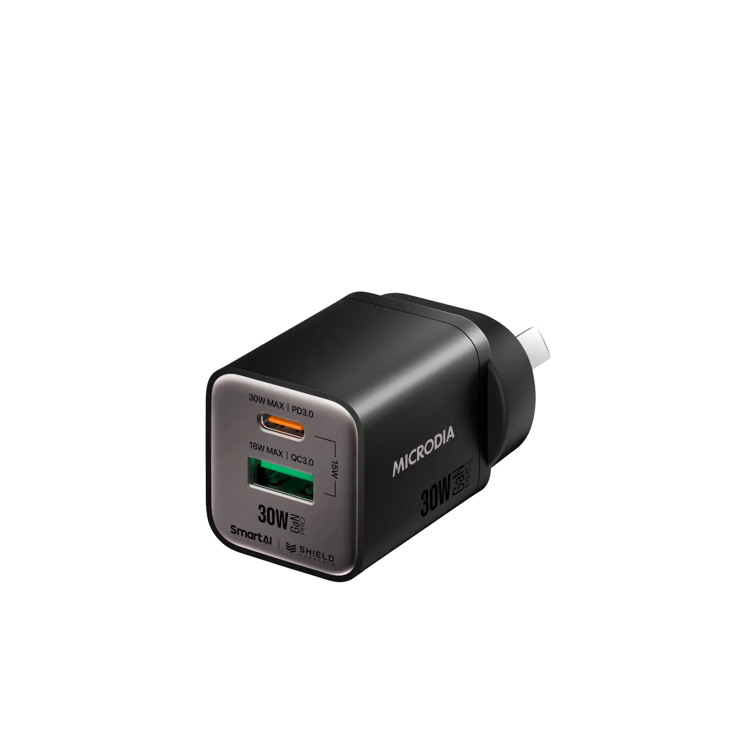 Сетевое зарядное устройство MICRODIA SMARTCube™ Nano 30 Вт GaN Pro, два порта, USB-C PD3.0 + USB-A QC3.0