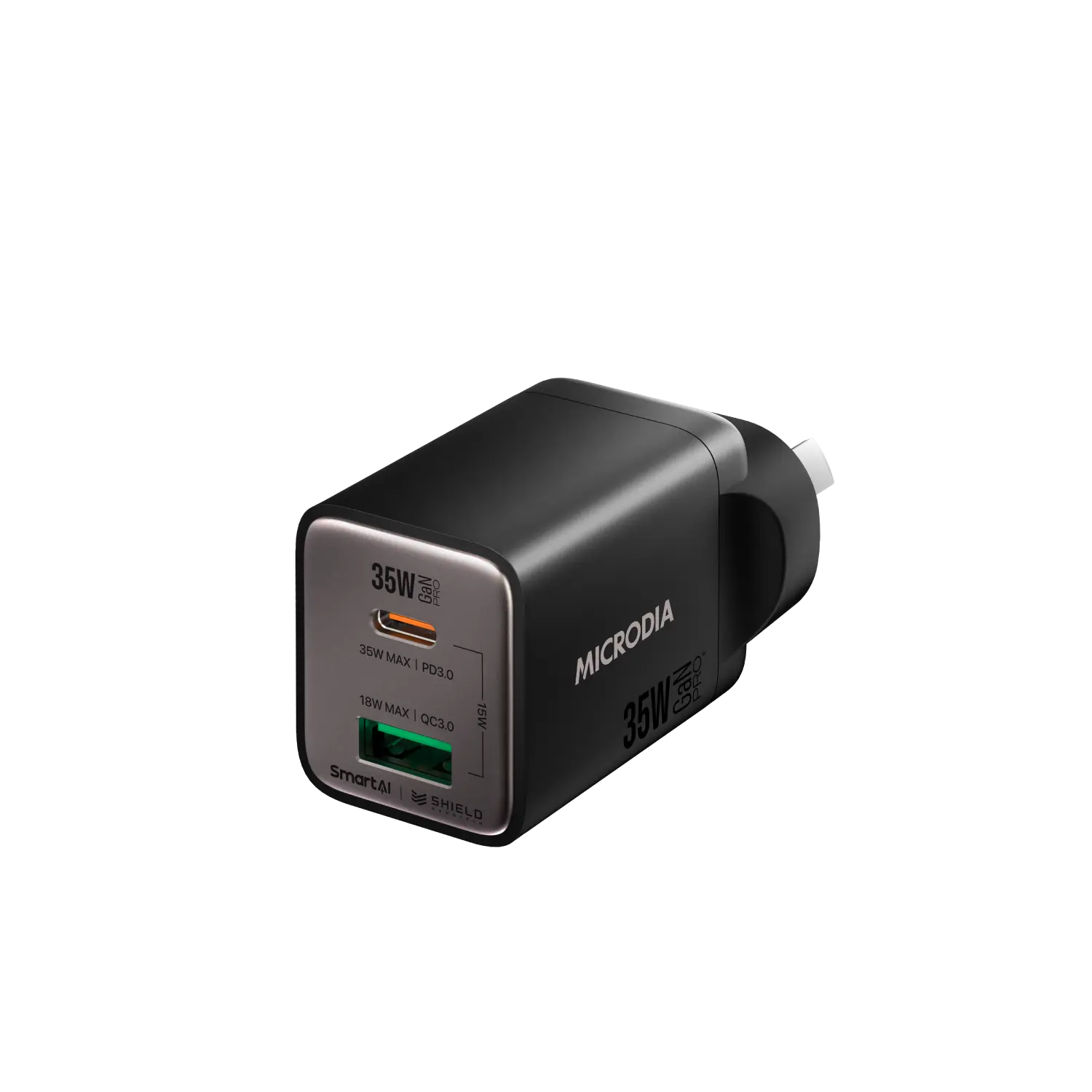 Сетевое зарядное устройство MICRODIA SMARTCube™ Nano 35 Вт GaN Pro, два порта, USB-C PD3.0 + USB-A QC3.0