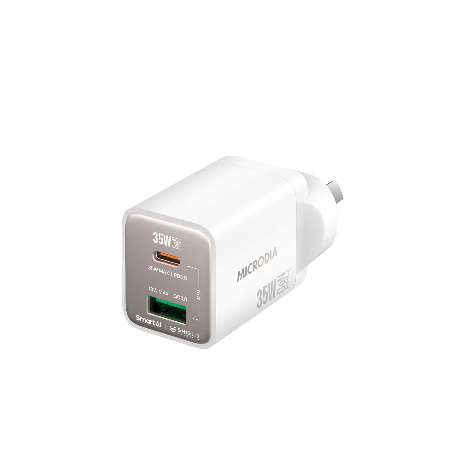 Сетевое зарядное устройство MICRODIA SMARTCube™ Nano 35 Вт GaN Pro, два порта, USB-C PD3.0 + USB-A QC3.0