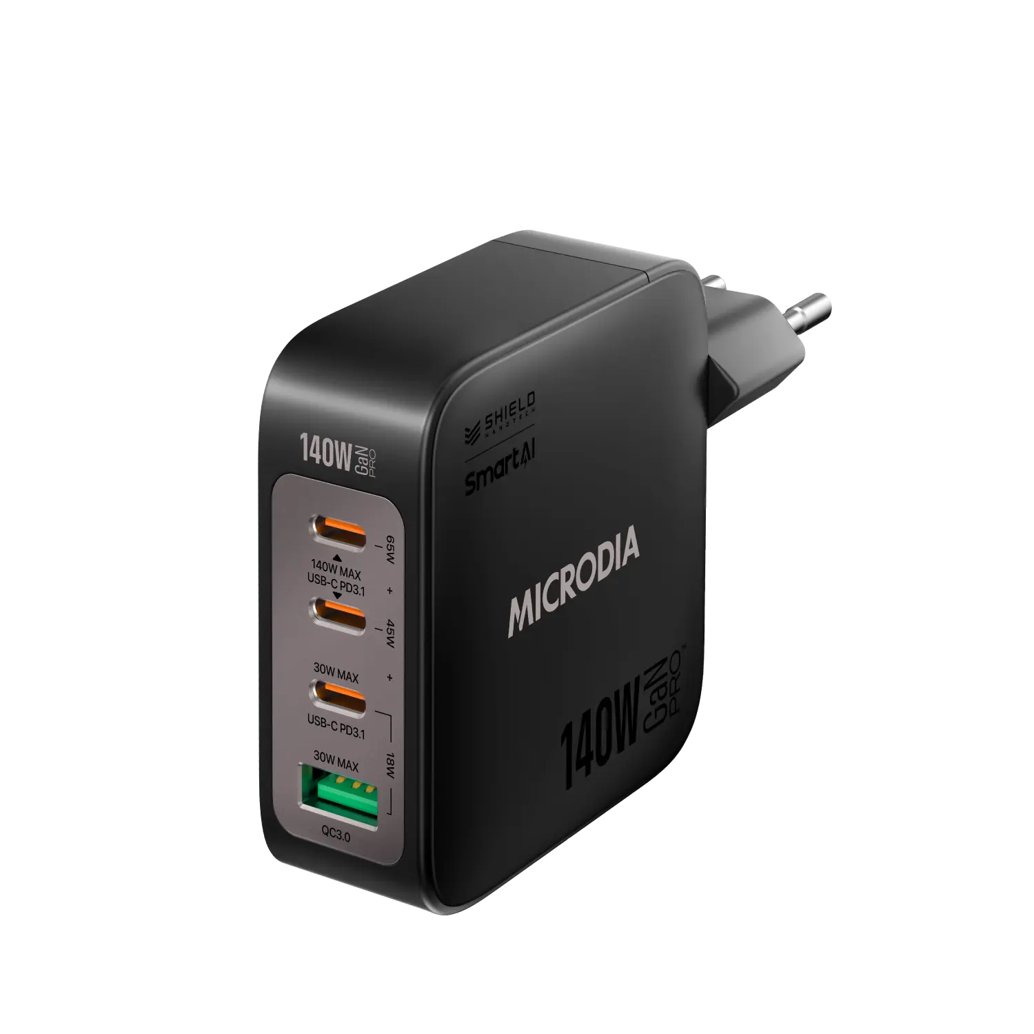 Сетевое зарядное устройство MICRODIA SMARTCube™ Nano 140 Вт, GaN Pro, 4 порта, USB-C PD3.1 + USB-A QC3.0