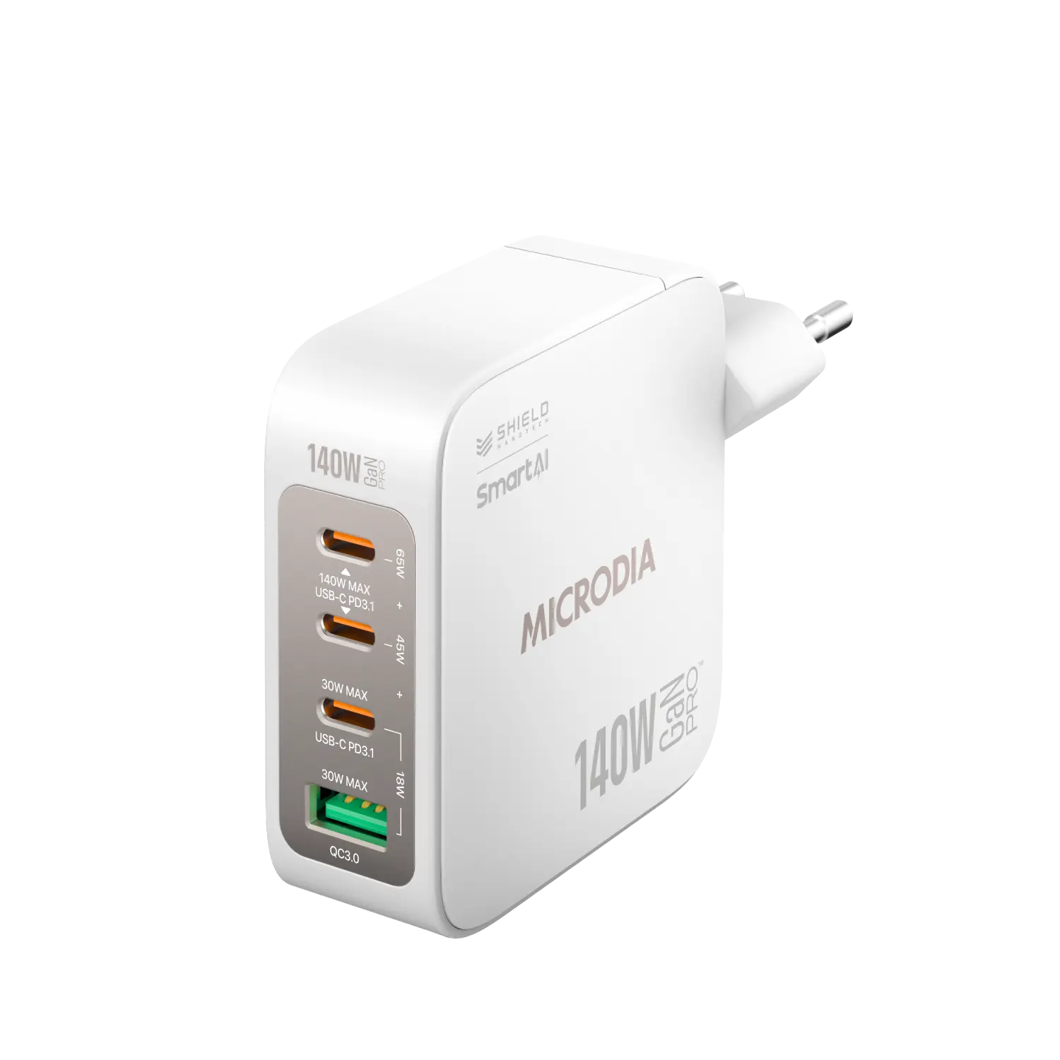 Сетевое зарядное устройство MICRODIA SMARTCube™ Nano 140 Вт, GaN Pro, 4 порта, USB-C PD3.1 + USB-A QC3.0