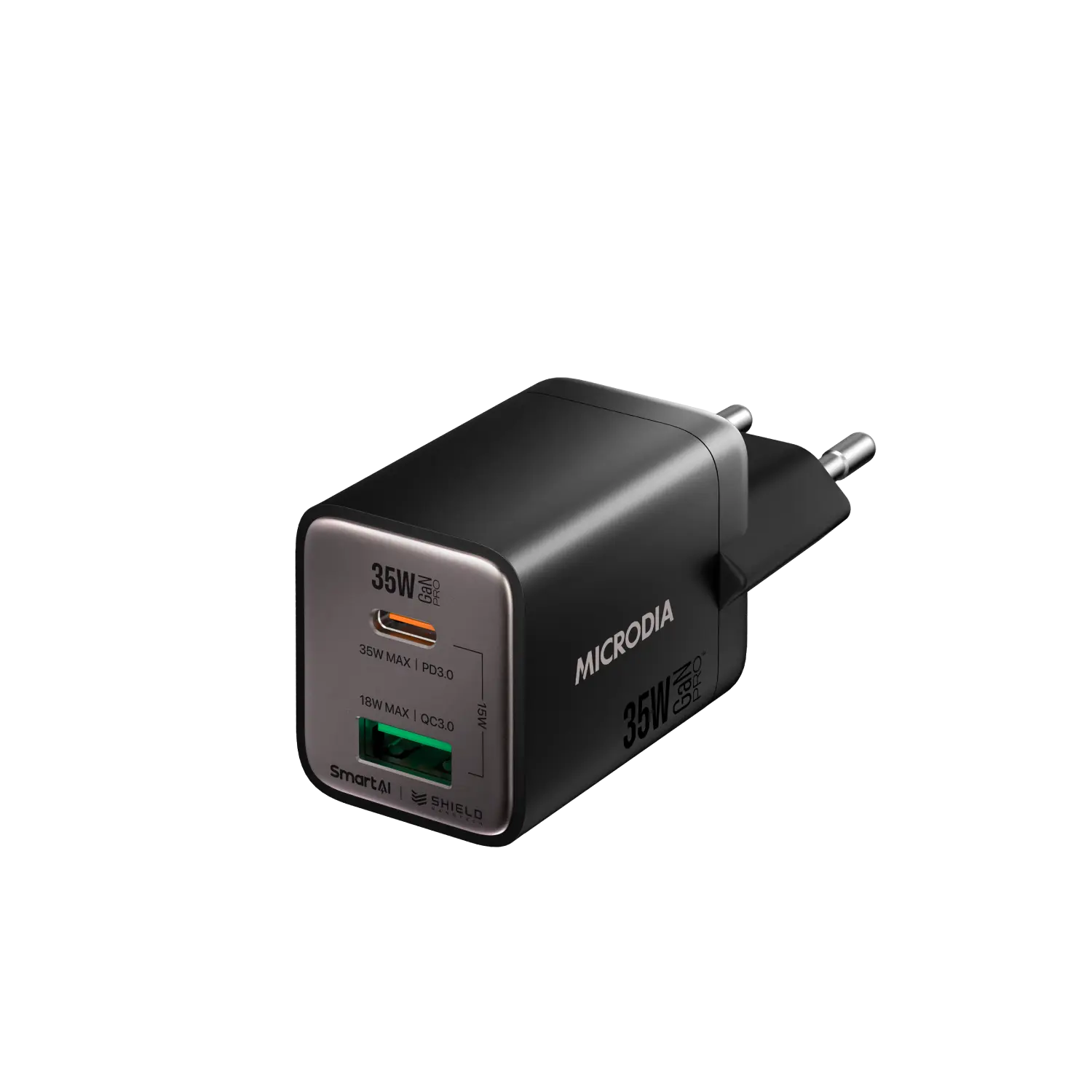 Сетевое зарядное устройство MICRODIA SMARTCube™ Nano 35 Вт GaN Pro, два порта, USB-C PD3.0 + USB-A QC3.0