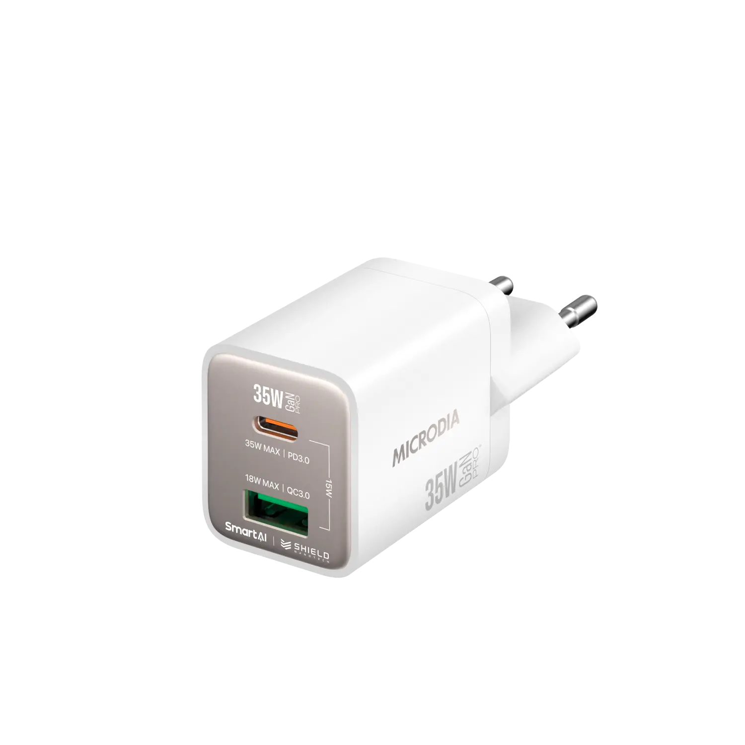 Сетевое зарядное устройство MICRODIA SMARTCube™ Nano 35 Вт GaN Pro, два порта, USB-C PD3.0 + USB-A QC3.0