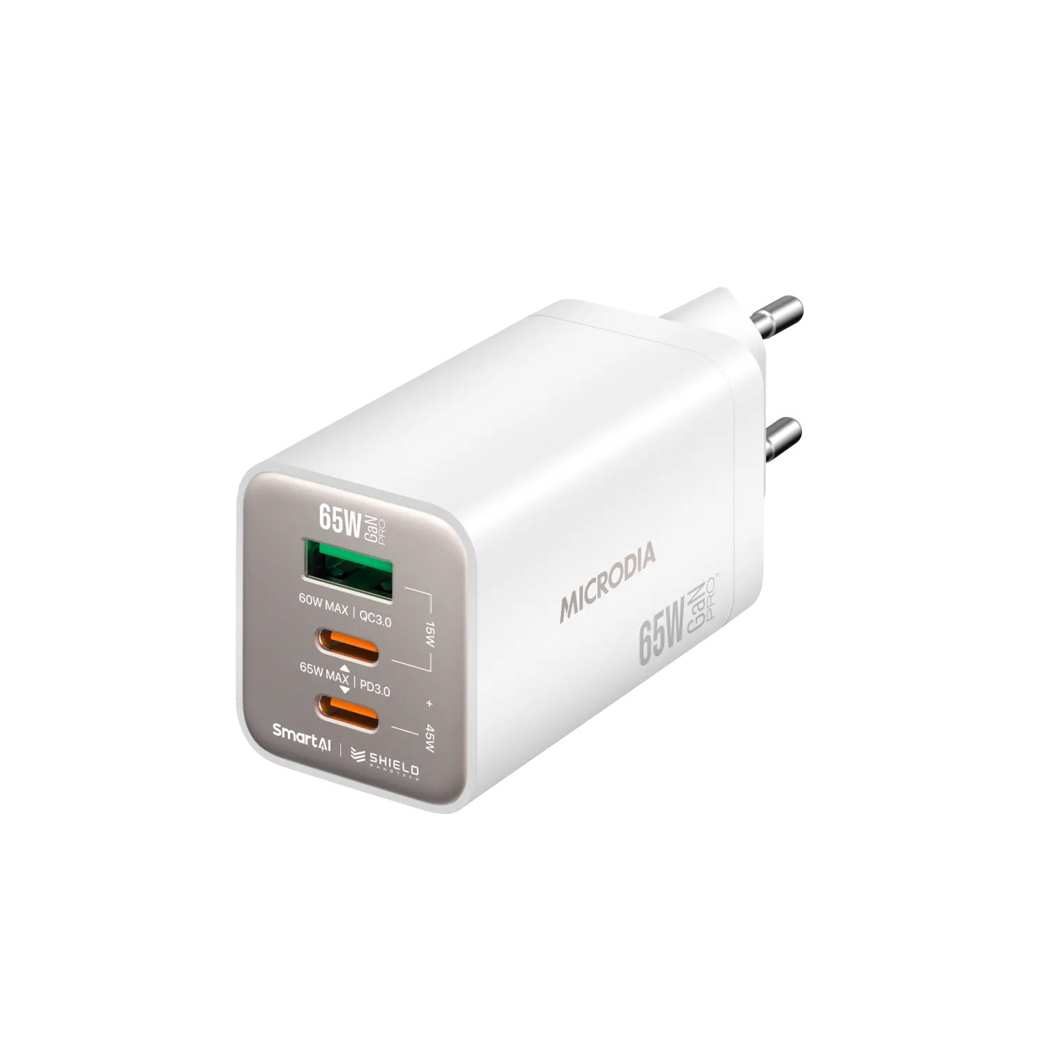 Сетевое зарядное устройство MICRODIA SMARTCube™ Nano 65 Вт GaN Pro, 3 порта, USB-C PD3.0 + USB-A QC3.0